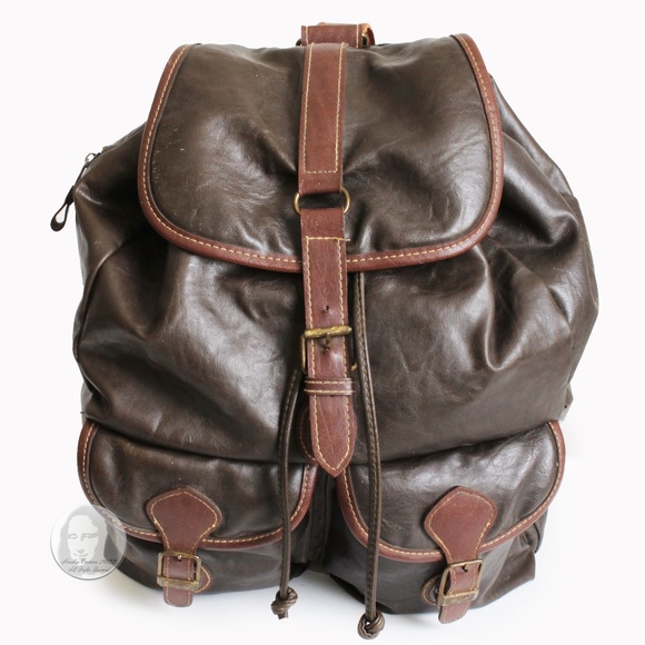 Capezio Backpack Rucksack Brown Leather Trim Large Sling Bag Vintage 80s HTF - Picture 2 of 10